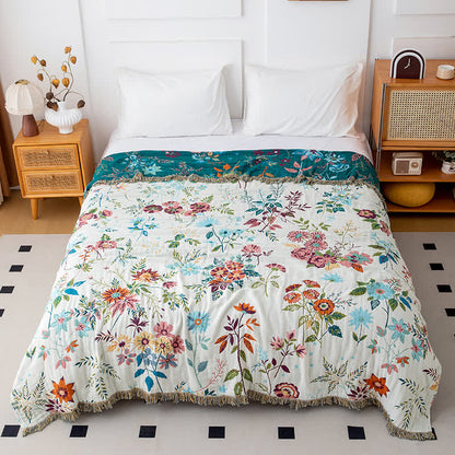Quilt mit Quasten aus natürlicher Baumwolle mit Blumenranken - 230cm x 250cm - image 0