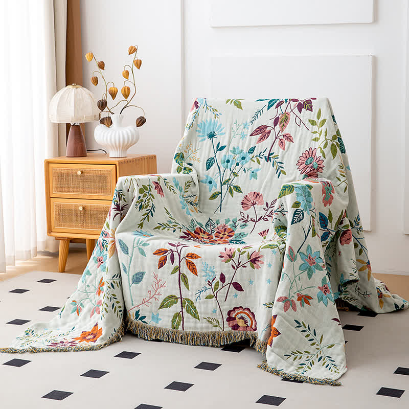 Quilt mit Quasten aus natürlicher Baumwolle mit Blumenranken - image 2