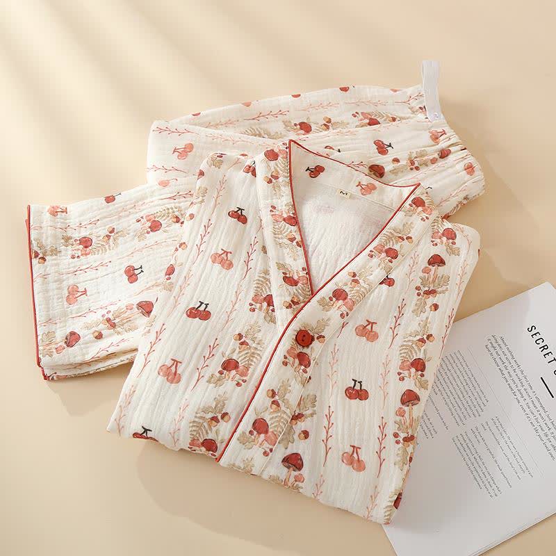 Kimono-Pyjama aus Baumwollgaze mit Kirsch- und Pilzmotiv - image 1