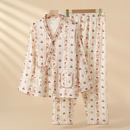 Kimono-Pyjama aus Baumwollgaze mit Kirsch- und Pilzmotiv - XL - image 0