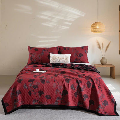 Wendesteppdecke aus Baumwolle mit orangefarbenen Ginkgoblättern - Rot & Schwarz - Steppdecke mit 2 Kissenbezügen - 240cm x 250cm - image 21