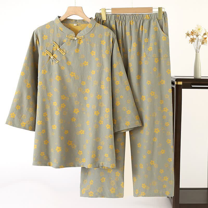 Pyjama aus Baumwollgaze mit orientalischen Blumen und Jacquardmuster - XL - image 0