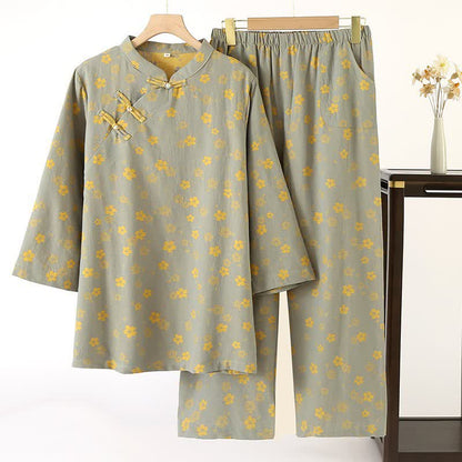 Pyjama aus Baumwollgaze mit orientalischen Blumen und Jacquardmuster - XL - image 0