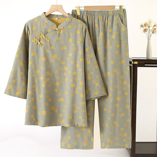 Pyjama aus Baumwollgaze mit orientalischen Blumen und Jacquardmuster - XL - image 0