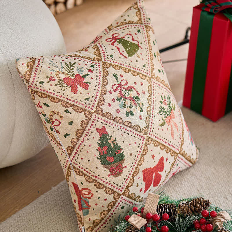 Weihnachts-Jacquard-Kissen mit Schleife und Diamanten - image 1