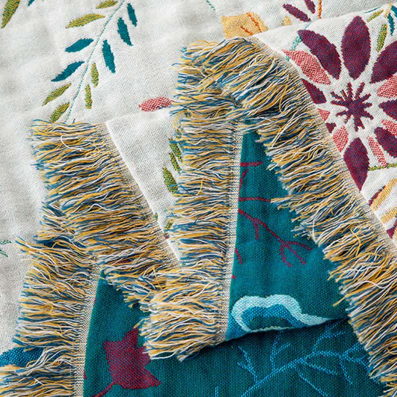 Quilt mit Quasten aus natürlicher Baumwolle mit Blumenranken - image 6