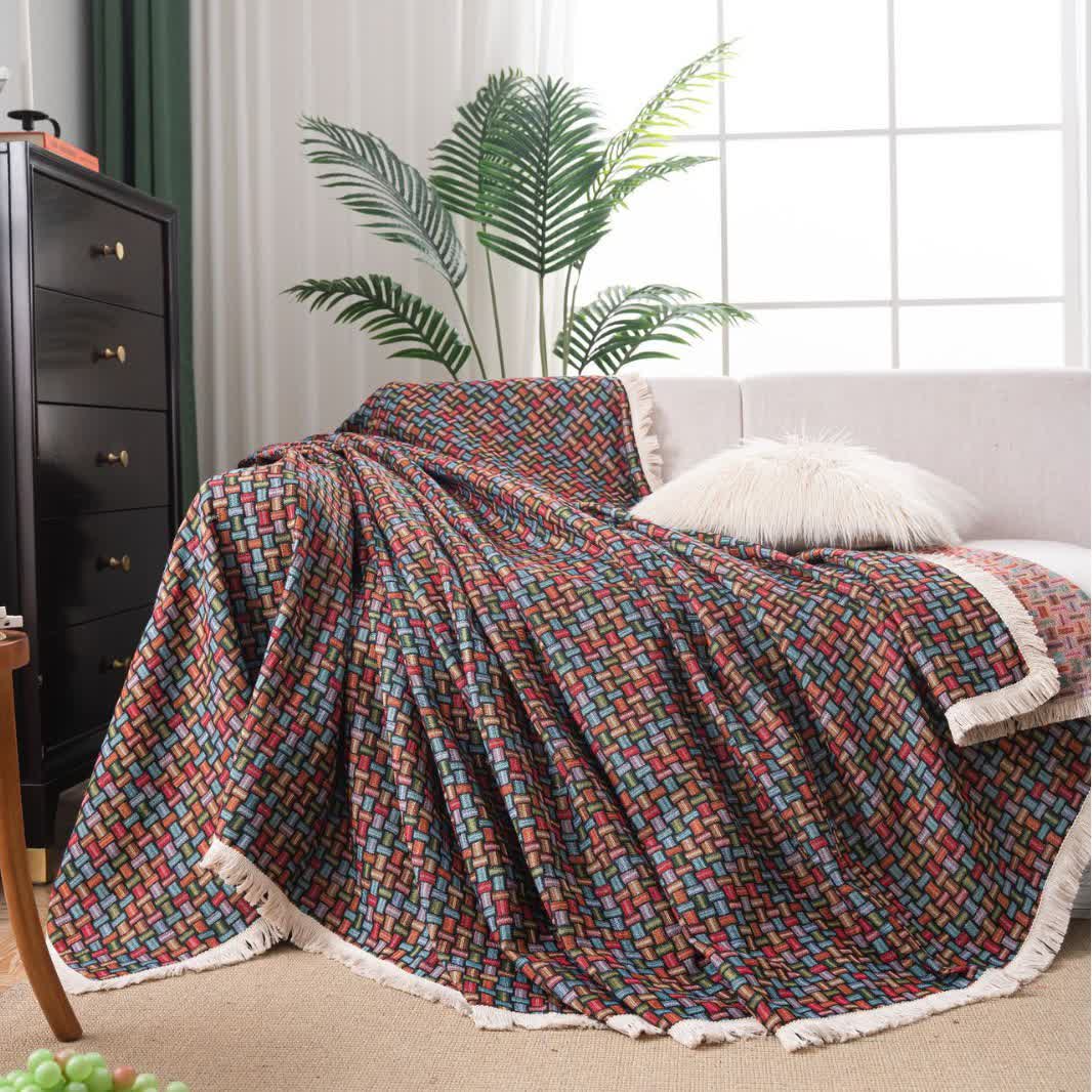 Bunte geometrische Knoten-Sofa-Überwurfdecke - 180cm x 340cm - image 0