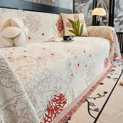Rustikale, florale Wende-Sofadecke - Beige - 180cm x 340cm - image 2