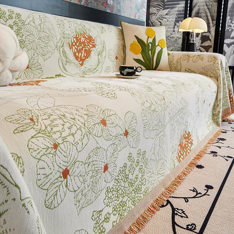 Rustikale, florale Wende-Sofadecke - Hellgrün - 180cm x 340cm - image 6