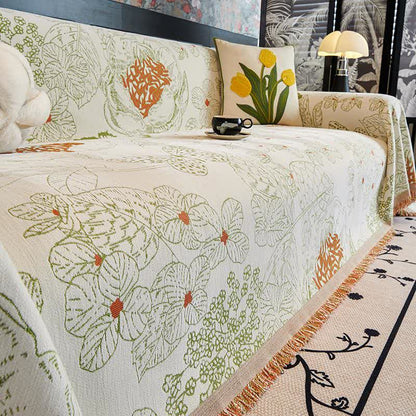 Rustikale, florale Wende-Sofadecke - Hellgrün - 180cm x 340cm - image 6