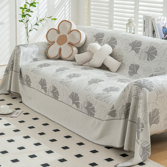 Sofaschoner aus Eisseide mit Ginkgoblättern - Dunkelgrau - 180cm x 340cm - image 0
