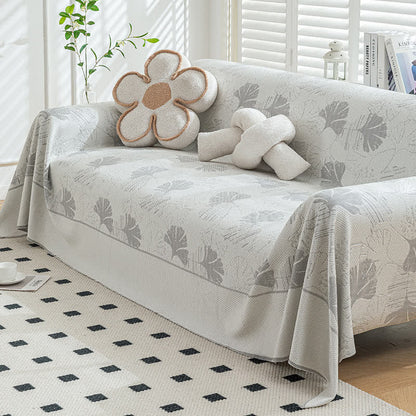 Sofaschoner aus Eisseide mit Ginkgoblättern - Hellgrau - 180cm x 340cm - image 3
