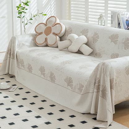 Sofaschoner aus Eisseide mit Ginkgoblättern - Braun - 180cm x 340cm - image 4
