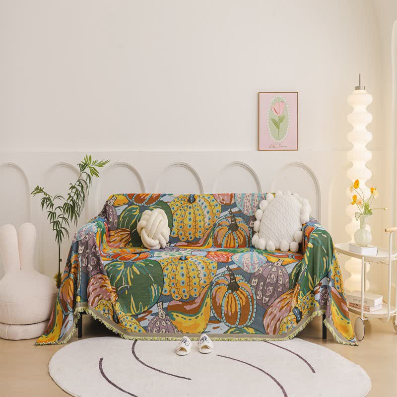 Künstlerische Kürbis-Chenille-Sofa-Überwurfdecke - 180cm x 340cm - image 0