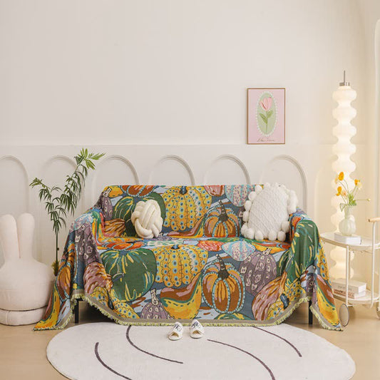 Künstlerische Kürbis-Chenille-Sofa-Überwurfdecke - 180cm x 340cm - image 0