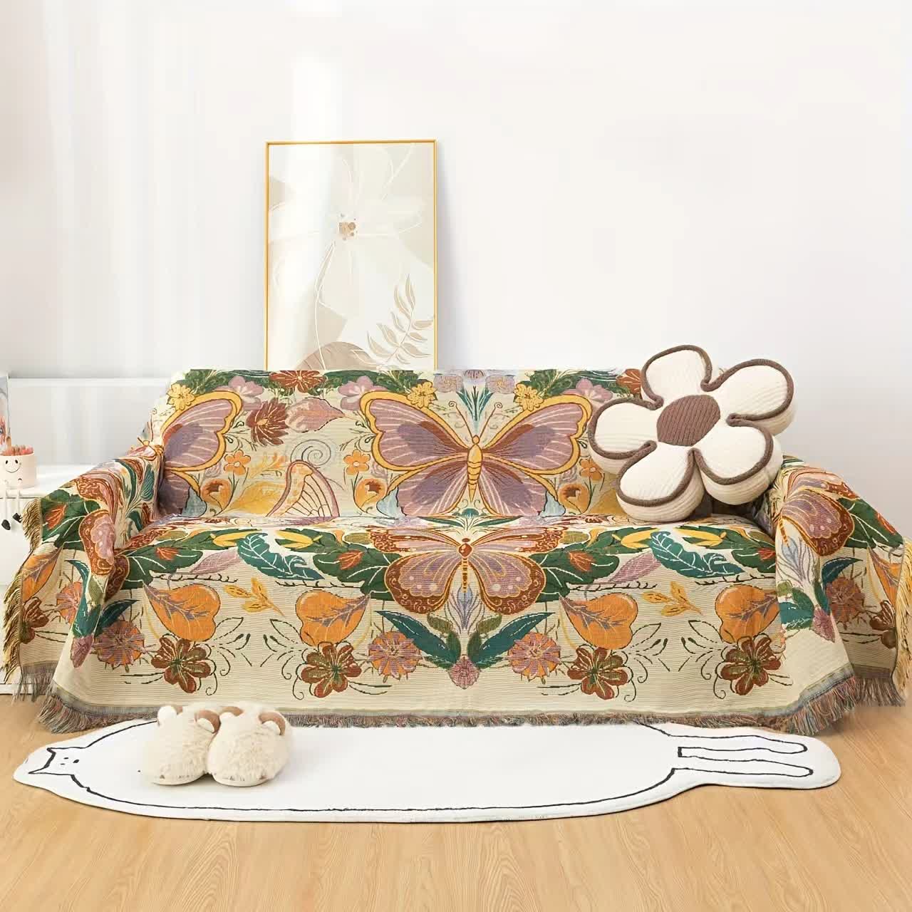 Bunte Sofadecke mit Blumenblüten - 180cm x 340cm - image 0