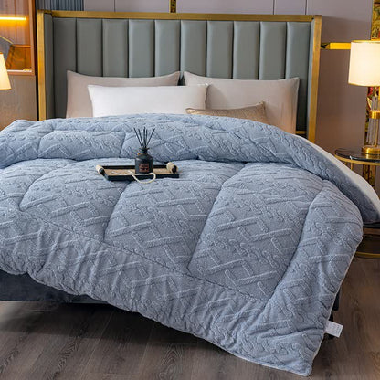 Luxuriöse Sherpa-Überwurfdecke mit Rautenprägung - Grau - 229 cm x 259 cm - image 2
