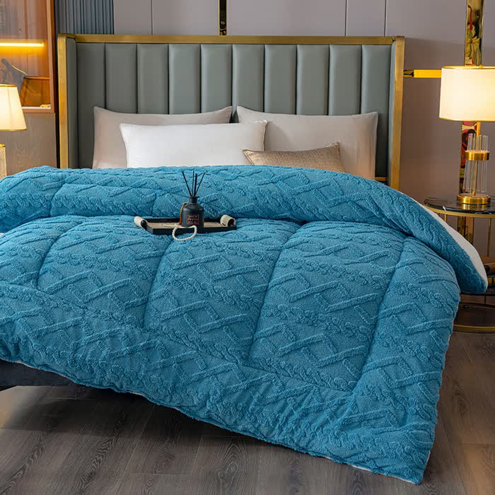 Luxuriöse Sherpa-Überwurfdecke mit Rautenprägung - Blau - 229 cm x 259 cm - image 4