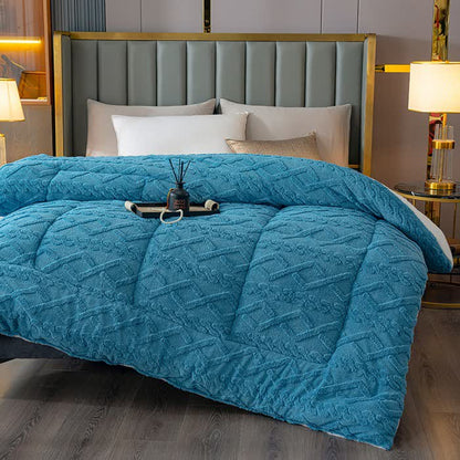 Luxuriöse Sherpa-Überwurfdecke mit Rautenprägung - Blau - 229 cm x 259 cm - image 4
