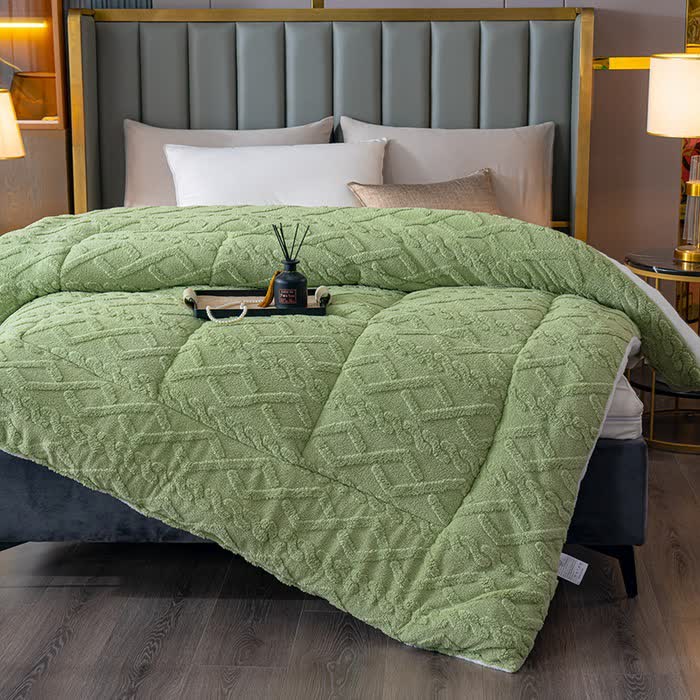 Luxuriöse Sherpa-Überwurfdecke mit Rautenprägung - Grün - 229 cm x 259 cm - image 8