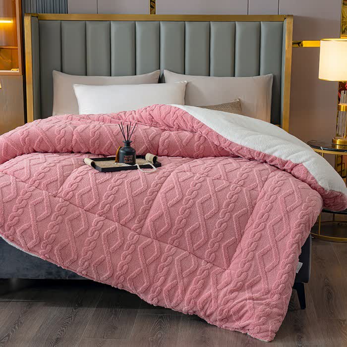 Luxuriöse Sherpa-Überwurfdecke mit Rautenprägung - Rosa - 229 cm x 259 cm - image 1