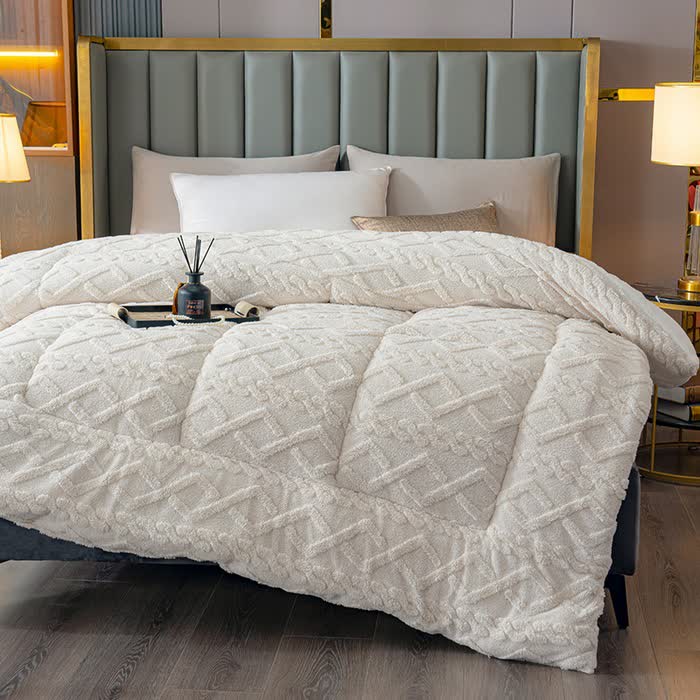 Luxuriöse Sherpa-Überwurfdecke mit Rautenprägung - Beige - 229 cm x 259 cm - image 6