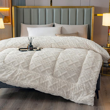 Luxuriöse Sherpa-Überwurfdecke mit Rautenprägung - Beige - 229 cm x 259 cm - image 6