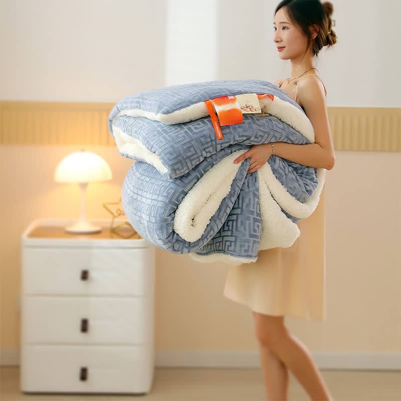Sherpa-Überwurfdecke mit geometrischer Prägung - Dunkelgrau - 220cm x 240cm - image 1