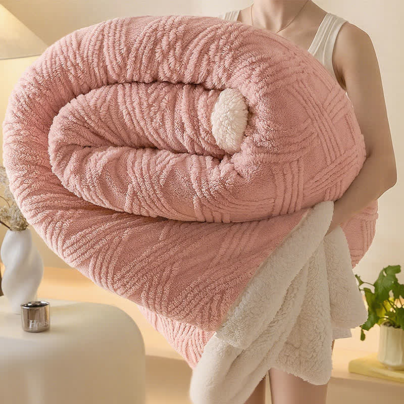 Warme Überwurfdecke mit gestreifter Rautenstruktur - Rosa - 2 Kissenbezüge - 48cm x 74cm - image 8