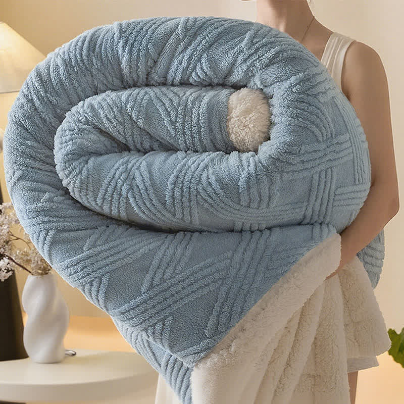 Warme Überwurfdecke mit gestreifter Rautenstruktur - Blau - 2 Kissenbezüge - 48cm x 74cm - image 14