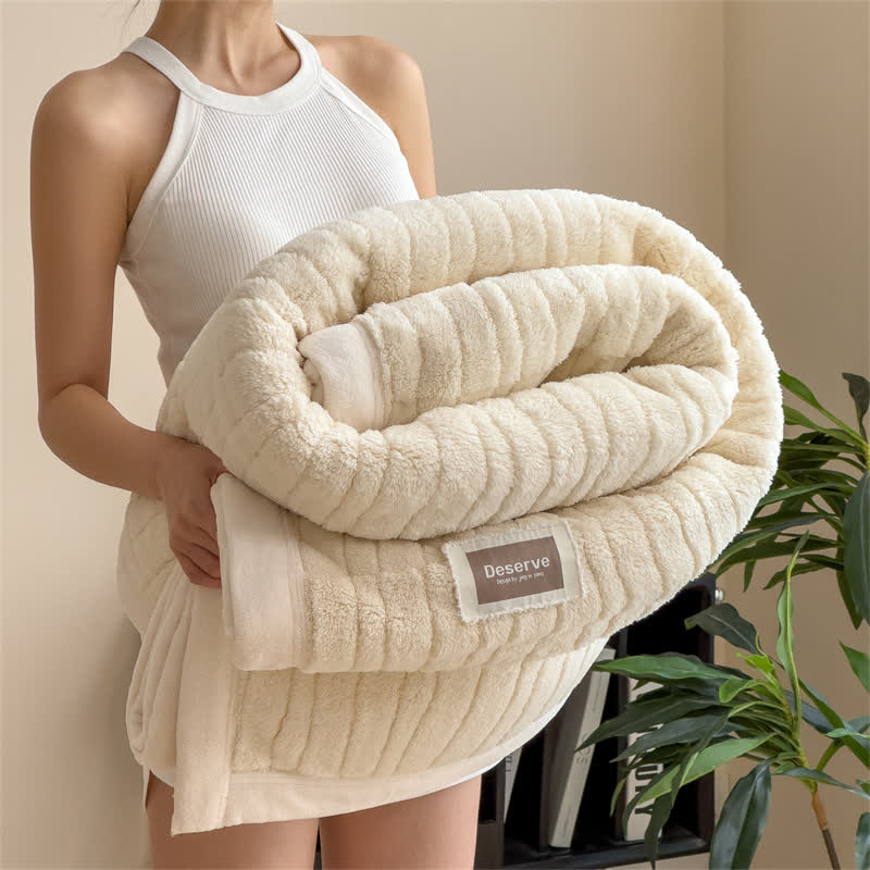 Luxuriöse, gestreifte, strukturierte, warme Überwurfdecke - Beige - 2 Kissenbezüge - 48cm x 74cm - image 14