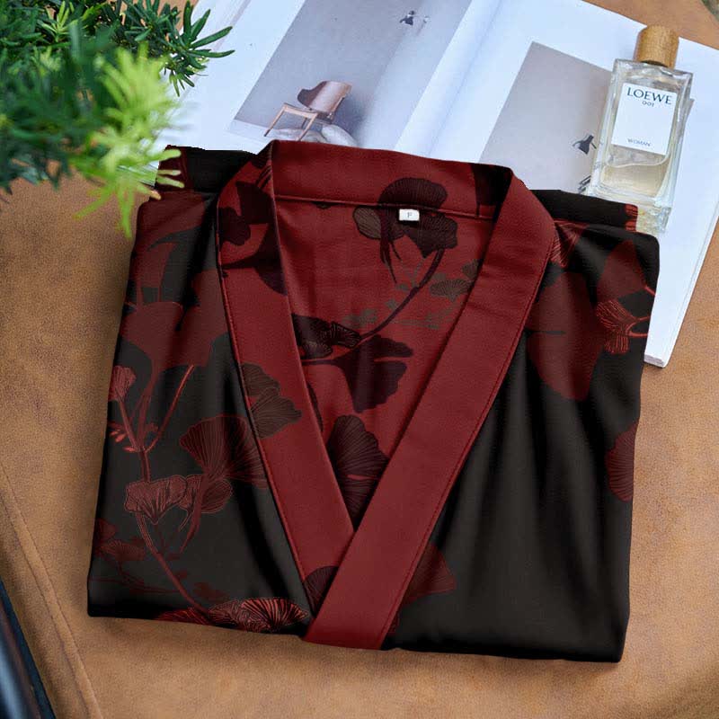 Großer Kimono-Bademantel aus Baumwolle mit Ginkgoblättern - image 15