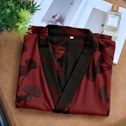 Großer Kimono-Bademantel aus Baumwolle mit Ginkgoblättern - image 12