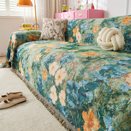 Weiße Blumen-Sofadecke mit botanischen Motiven - 180cm x 340cm - image 0