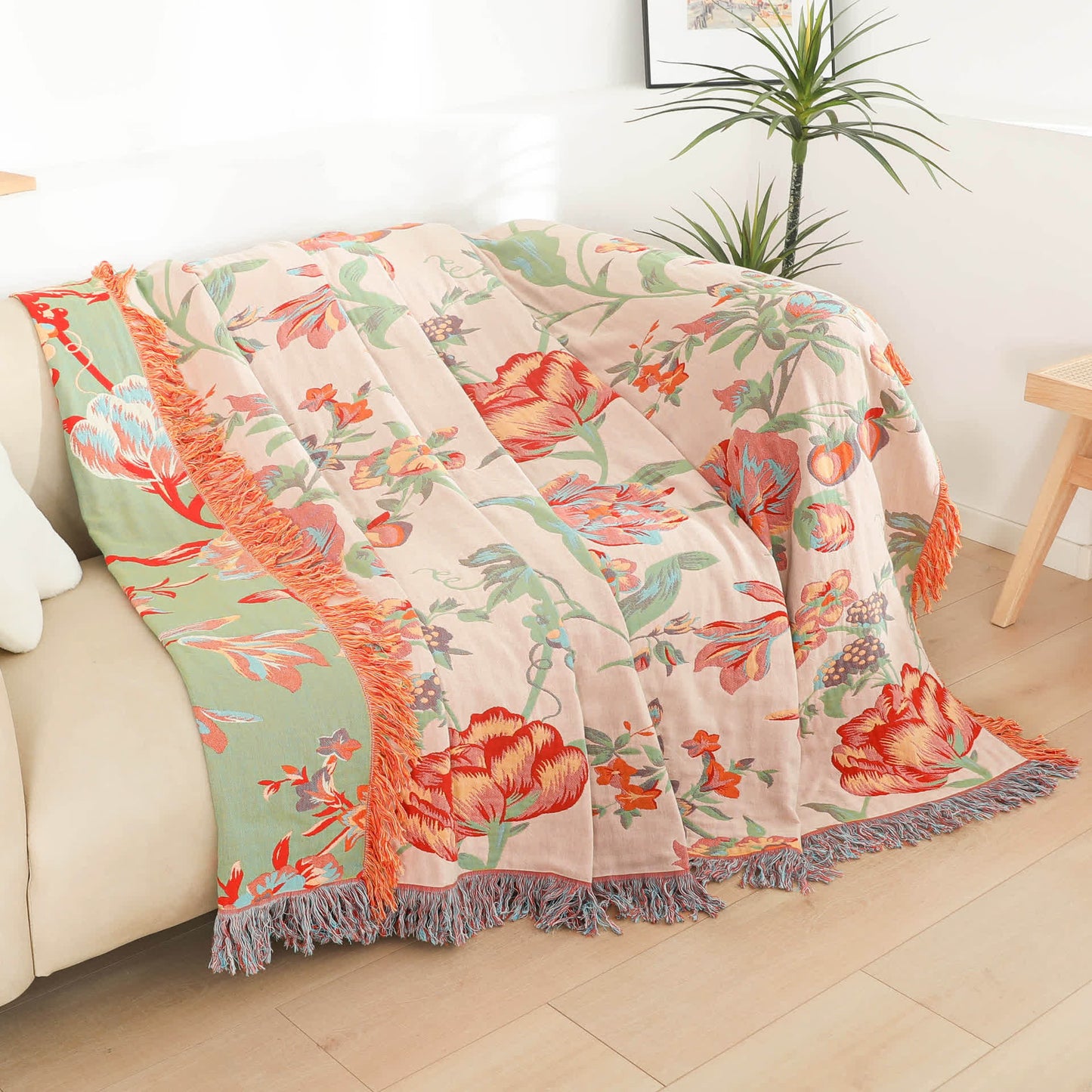 Steppdecke mit Quasten aus Baumwollgaze mit Orangenblüten - image 3