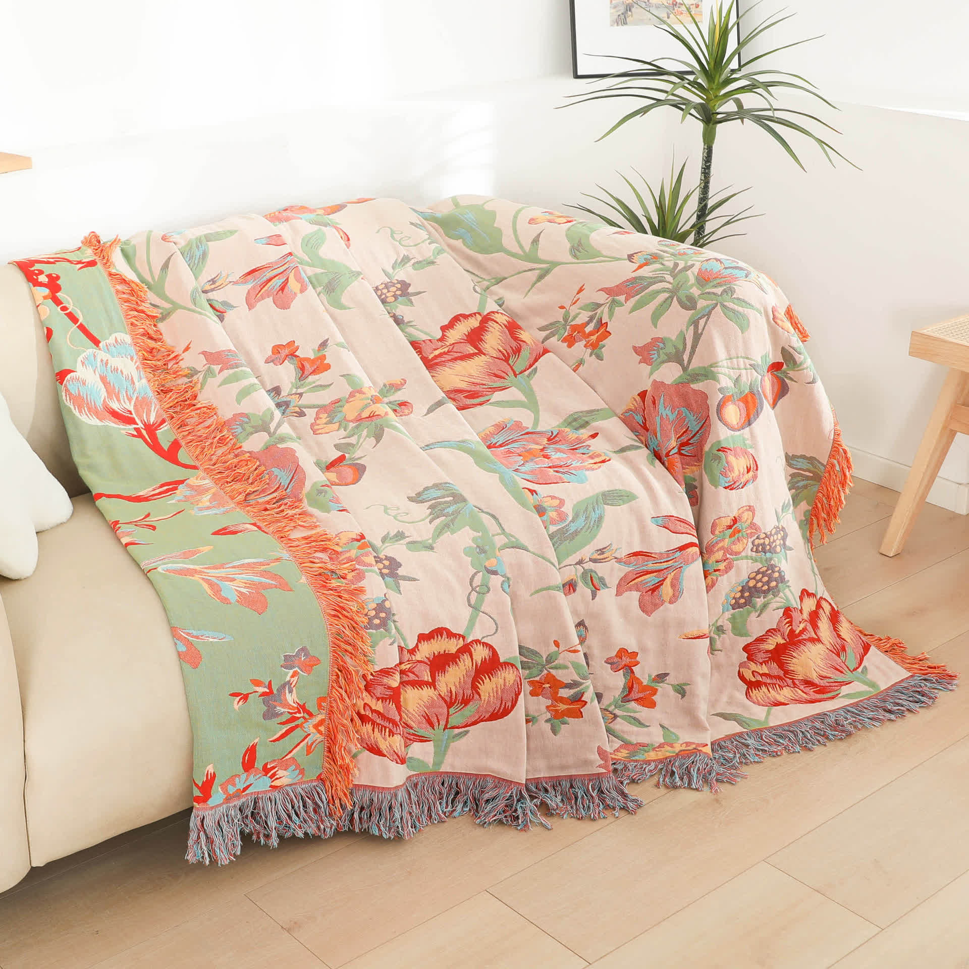 Steppdecke mit Quasten aus Baumwollgaze mit Orangenblüten - image 3