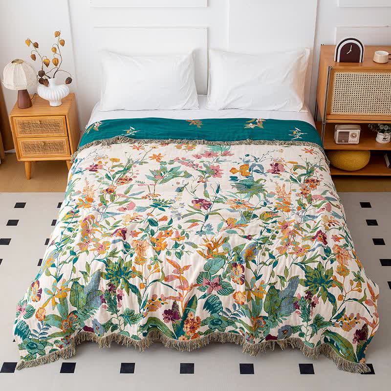 Flourish Flower Baumwollgaze-Quastensteppdecke - 200cm x 230cm - image 0