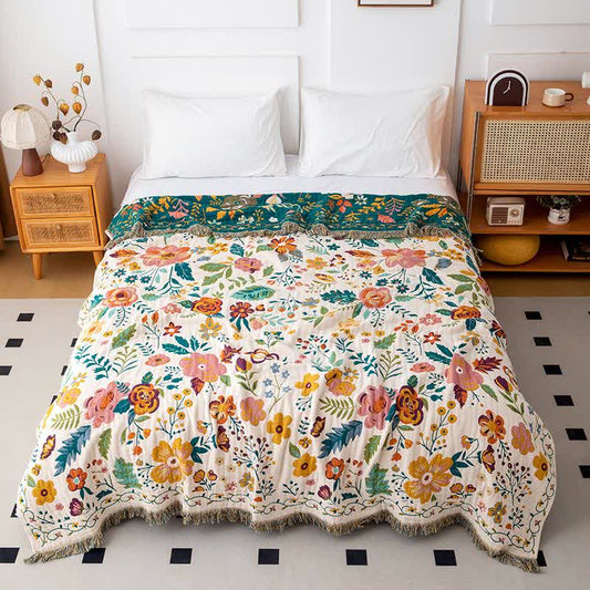 Bunte Baumwoll-Quastendecke mit Blumenblättern - 200cm x 230cm - image 0