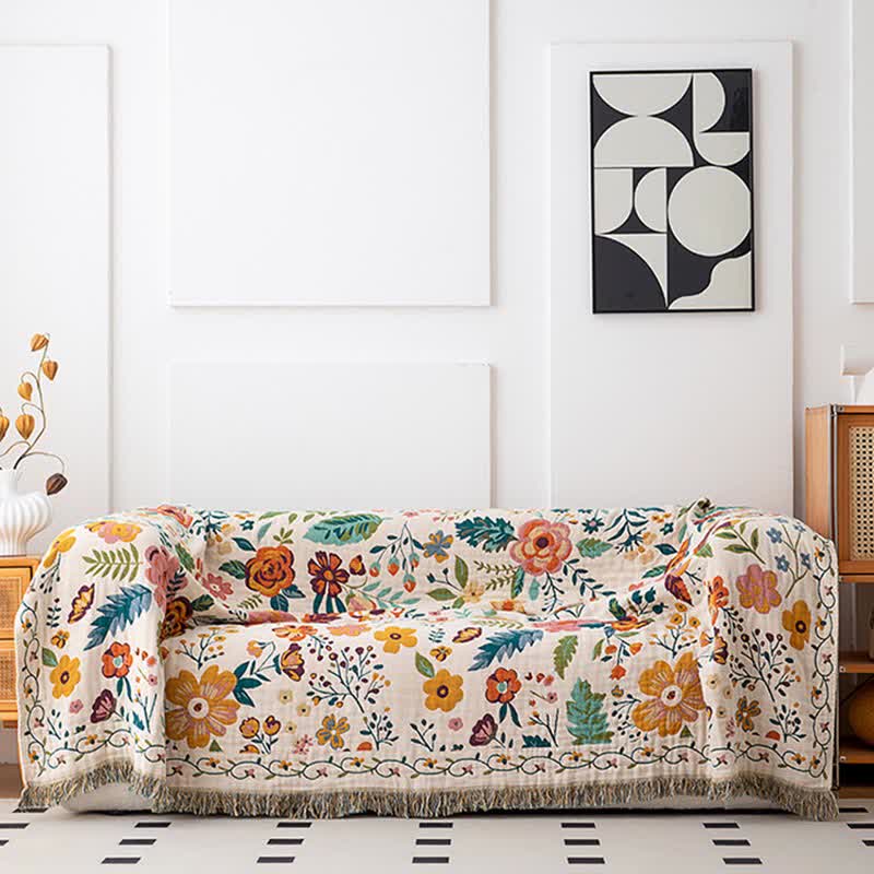 Bunte Baumwoll-Quastendecke mit Blumenblättern - image 2