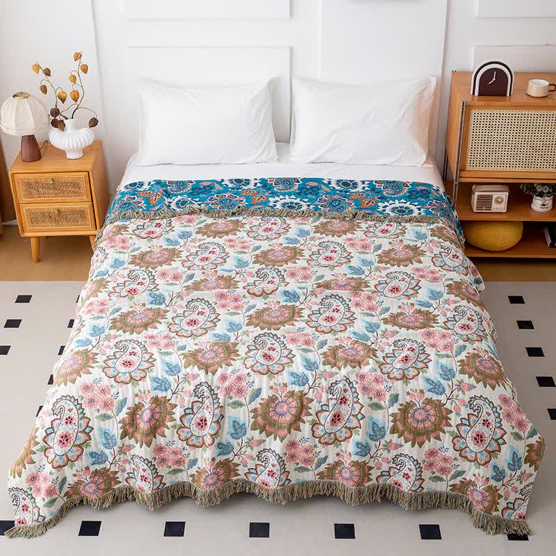 Steppdecke aus Baumwollgaze mit ethnischem Paisley-Blumenmuster - 200cm x 230cm - image 0