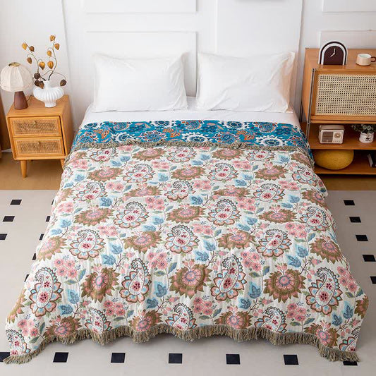Steppdecke aus Baumwollgaze mit ethnischem Paisley-Blumenmuster - 200cm x 230cm - image 0