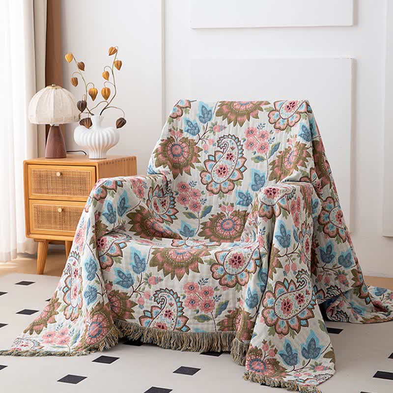 Steppdecke aus Baumwollgaze mit ethnischem Paisley-Blumenmuster - image 2