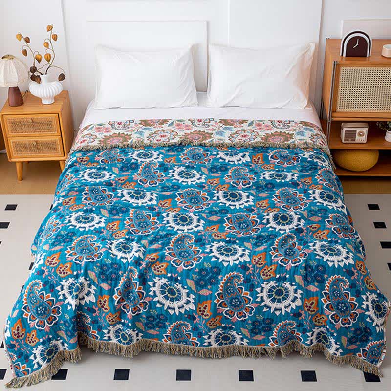 Steppdecke aus Baumwollgaze mit ethnischem Paisley-Blumenmuster - image 1