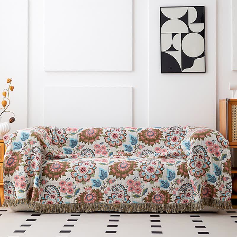 Steppdecke aus Baumwollgaze mit ethnischem Paisley-Blumenmuster - image 3