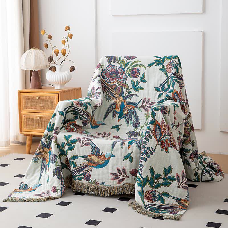 Quilt mit Quasten aus Baumwollgaze mit fliegendem Vogel - image 1