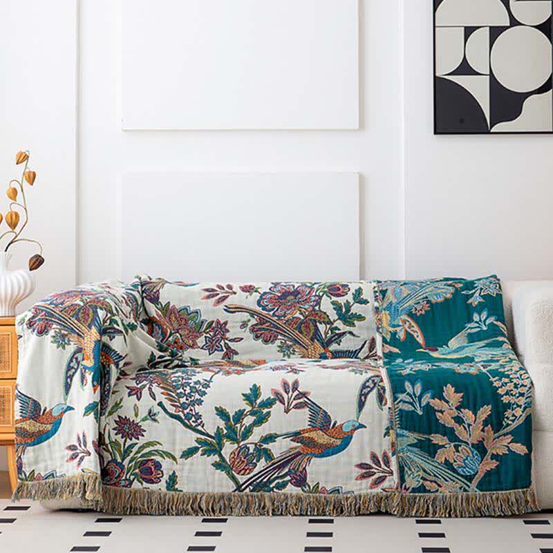 Quilt mit Quasten aus Baumwollgaze mit fliegendem Vogel - image 3