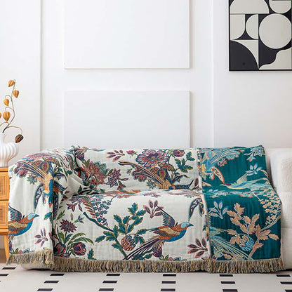 Quilt mit Quasten aus Baumwollgaze mit fliegendem Vogel - image 3