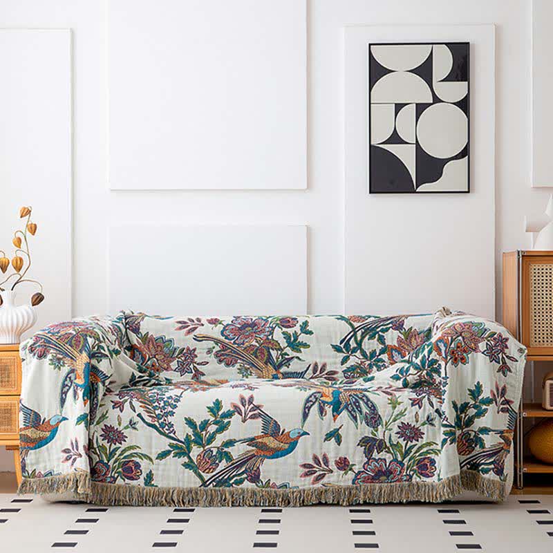 Quilt mit Quasten aus Baumwollgaze mit fliegendem Vogel - image 2