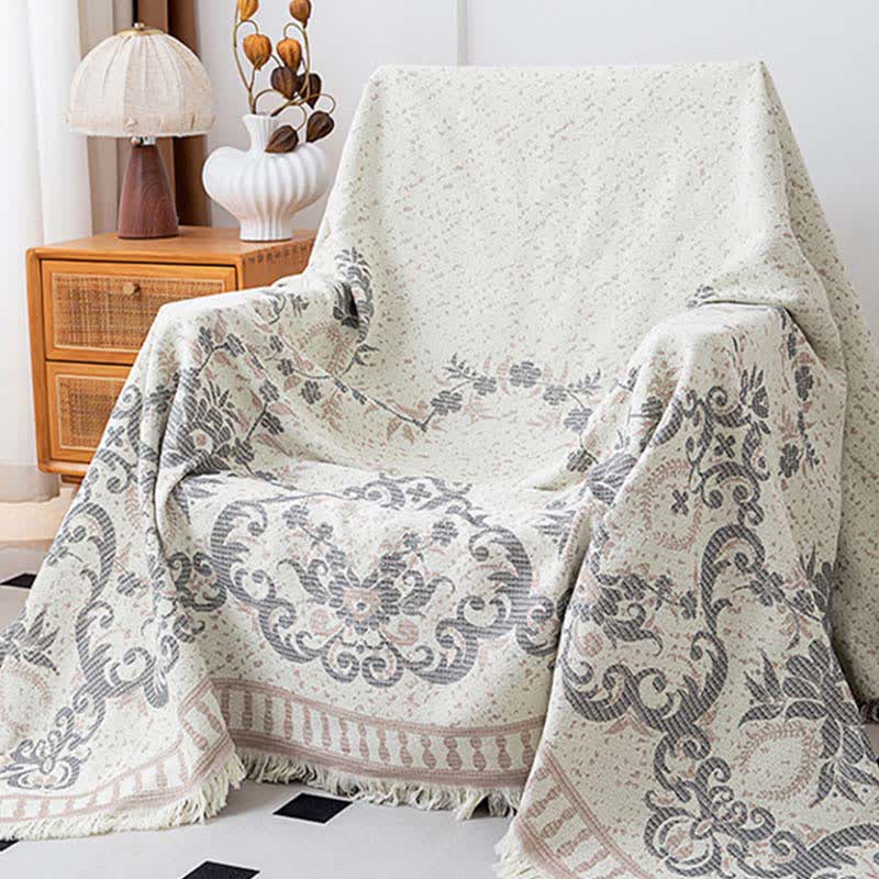 Beige Steppdecke aus natürlicher Baumwolle mit Retro-Blumenmuster - image 1