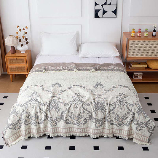 Beige Steppdecke aus natürlicher Baumwolle mit Retro-Blumenmuster - 200cm x 230cm - image 0
